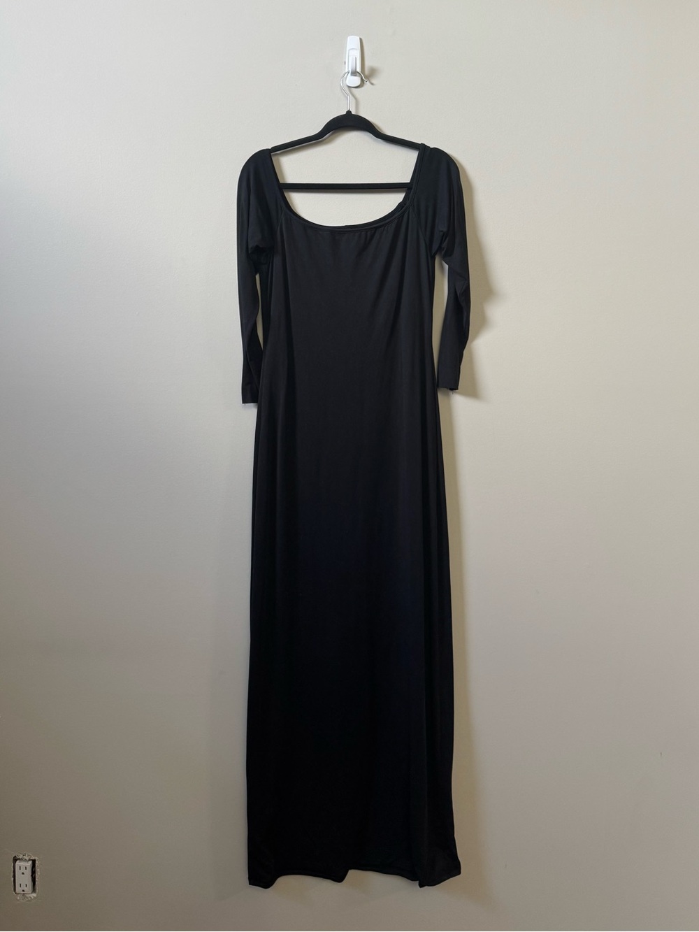 SKIMS smooth lounge off the shoulder maxi length black dress